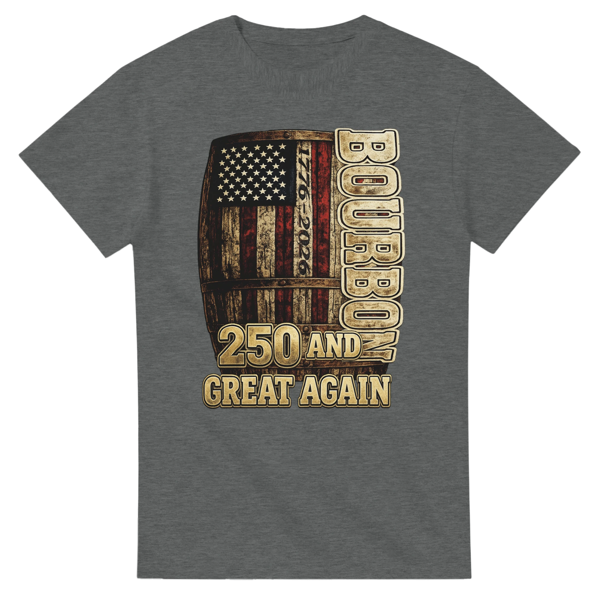 Bourbon & America 250th Anniversary Tee - graphite heather front view