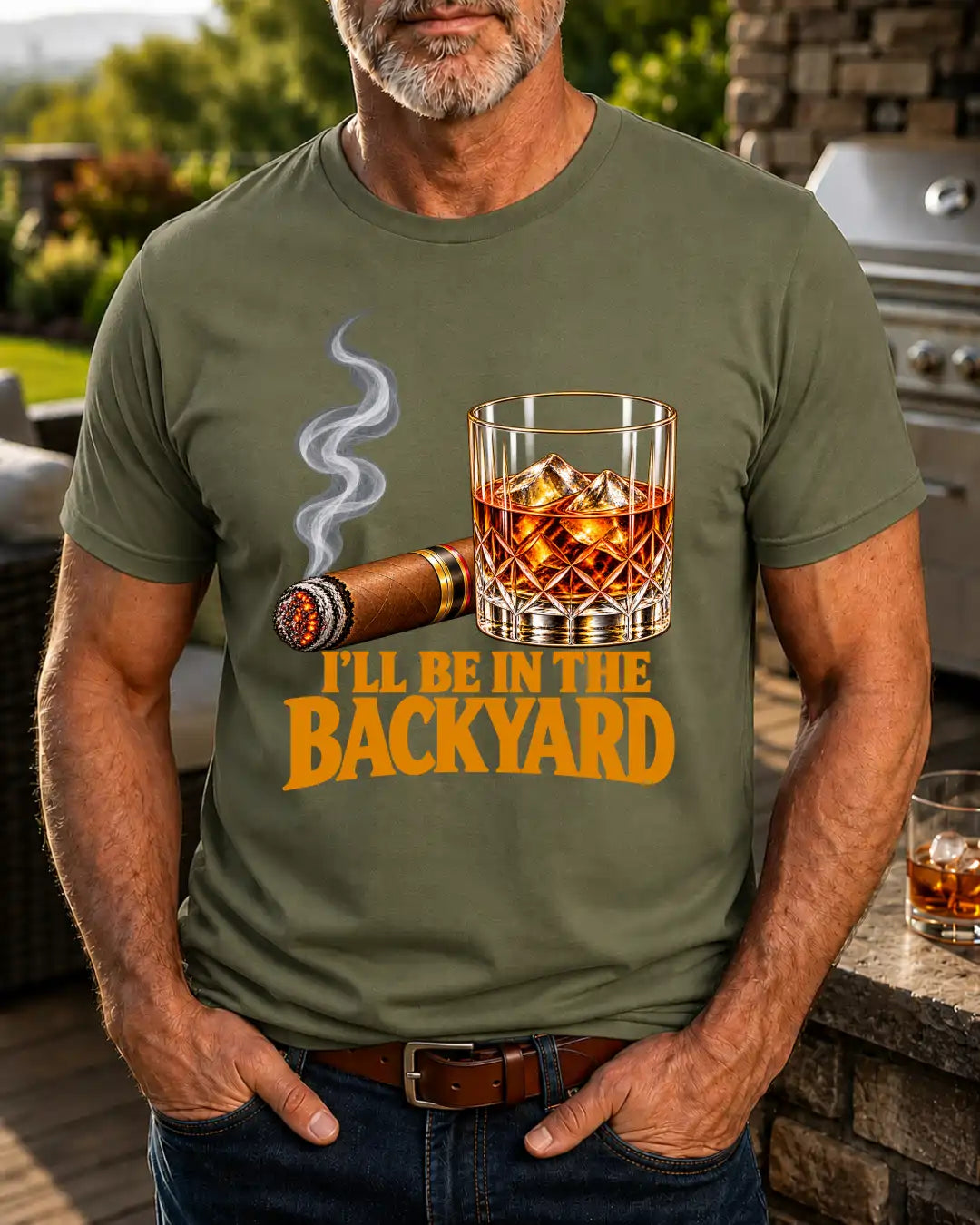 I'll Be in the Backyard – Bourbon & Cigar T-Shirt