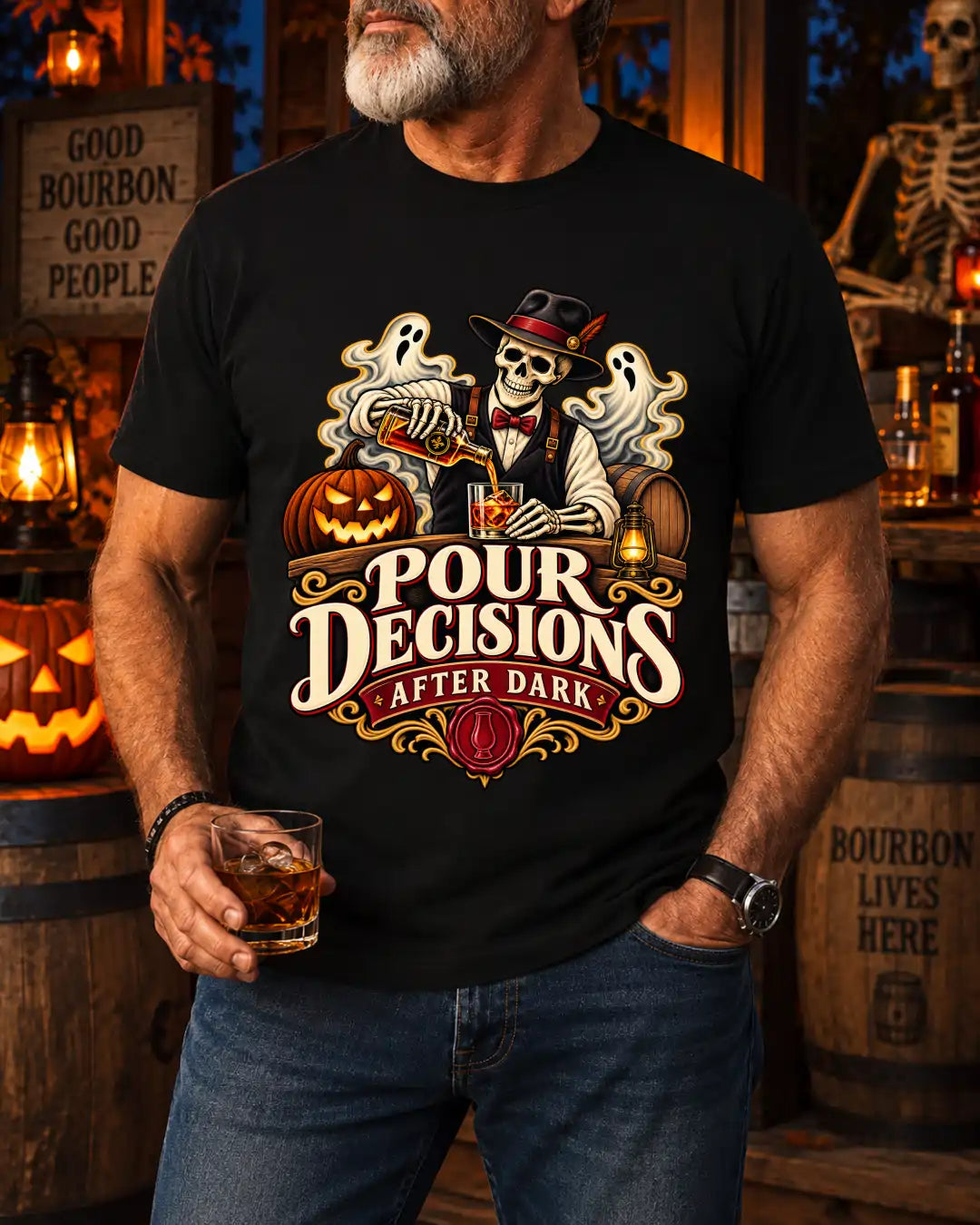 Pour Decisions After Dark Halloween Bourbon T-Shirt