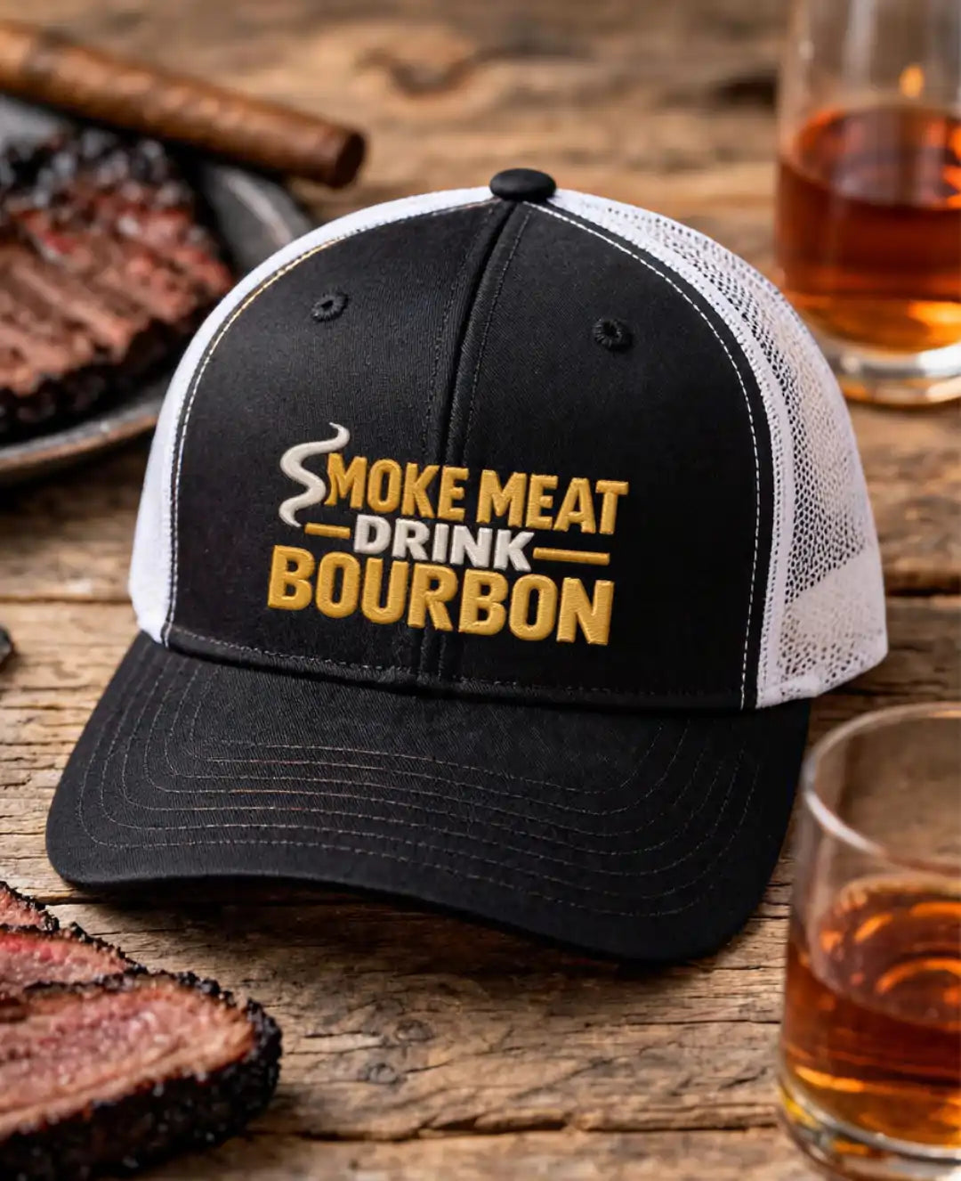 Smoke Meat Drink Bourbon | Premium Embroidered Hat
