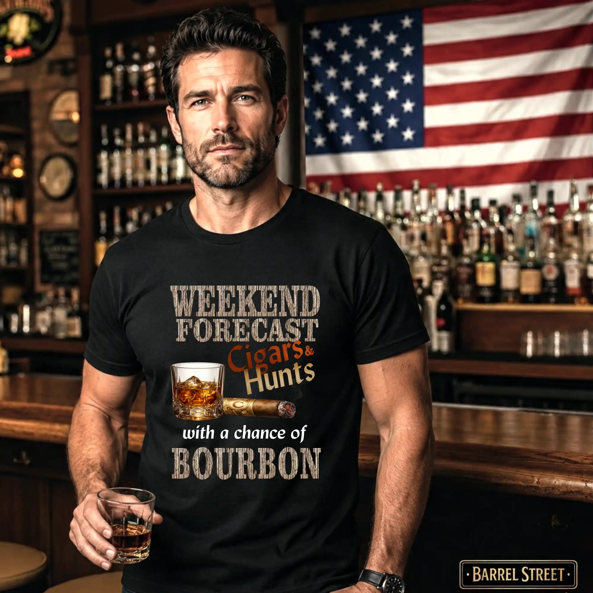 Cigars - Bourbon - Black Tee-Front